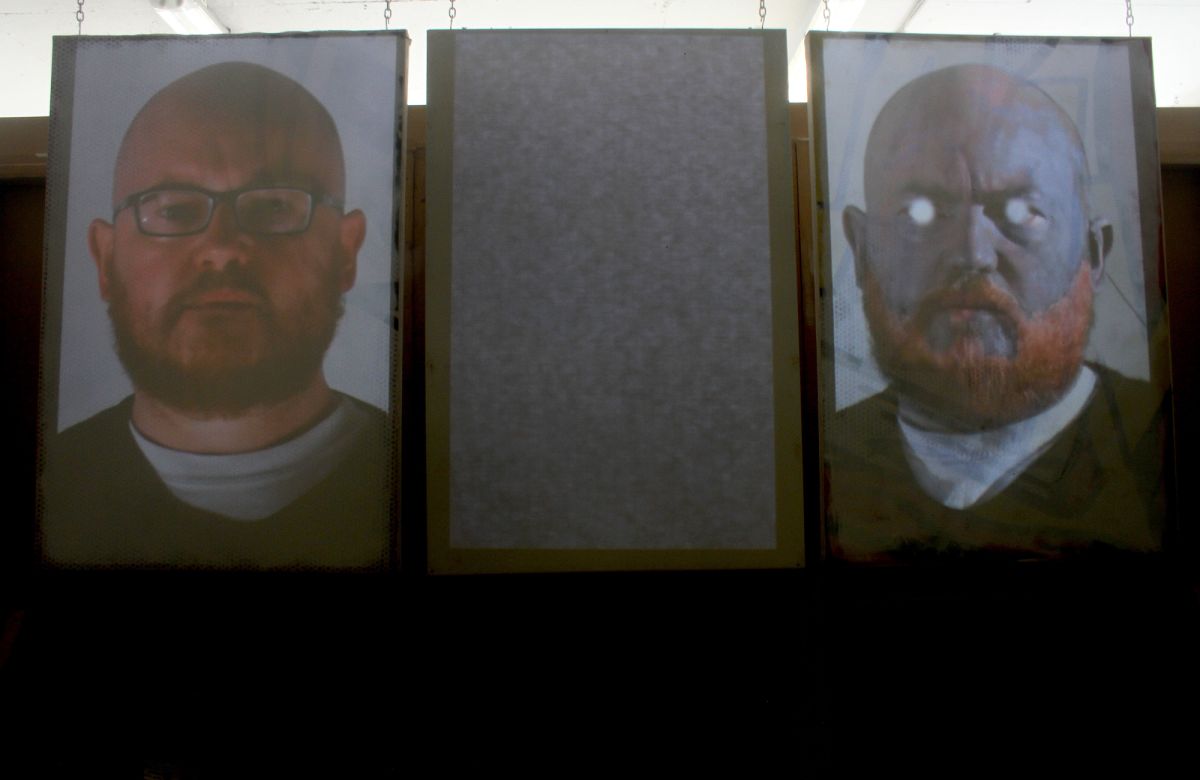 There is a projection of the altercation between the two main characters