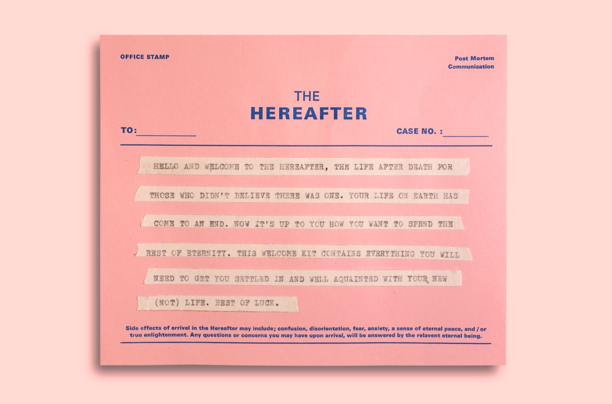 The Hereafter Welcome Note – Letterpress printed with typewritten elements