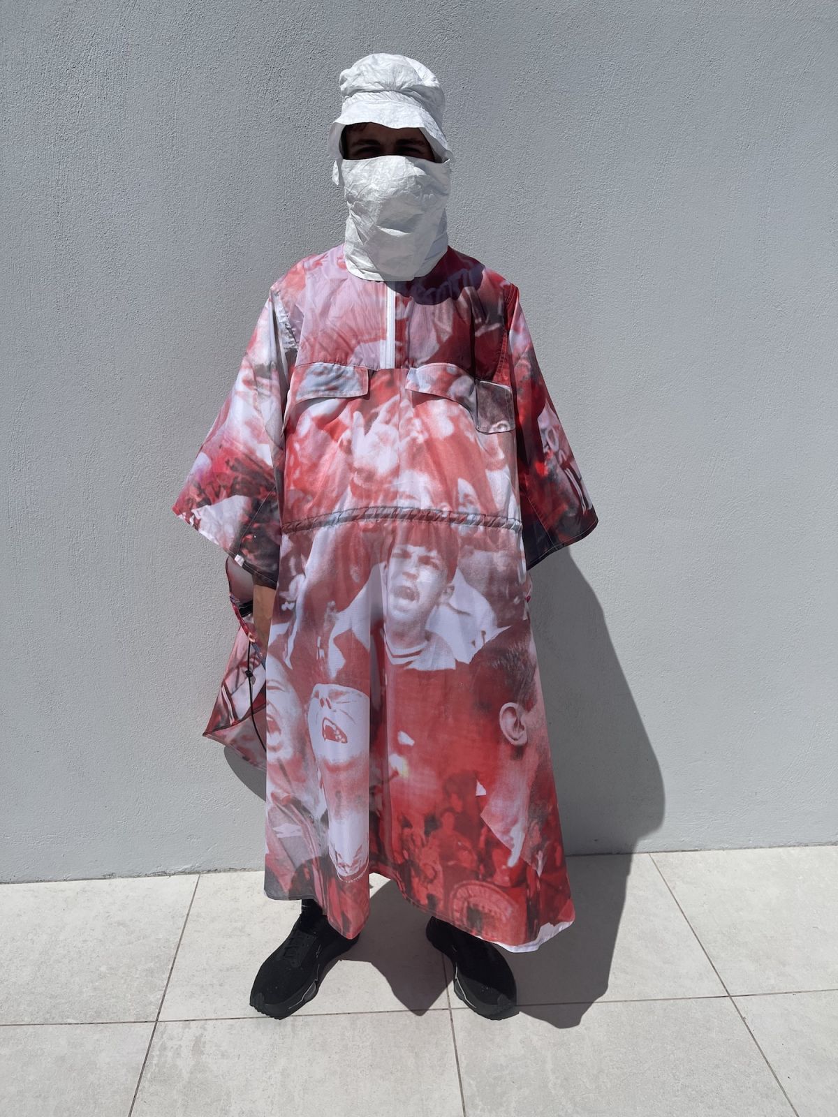 Print Poncho and Tyvek bucket hat hood with detachable mask