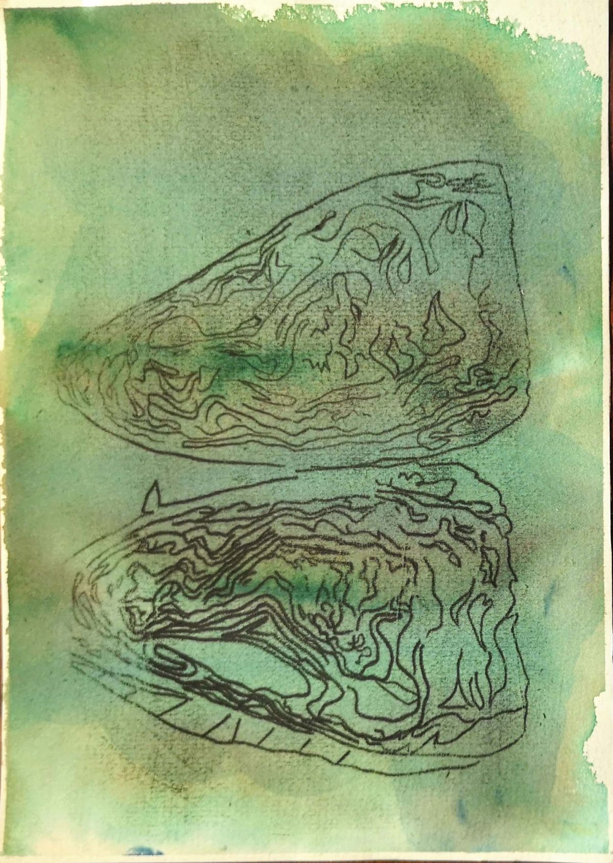 'Insides', Fabric dye and monoprint on paper, A4