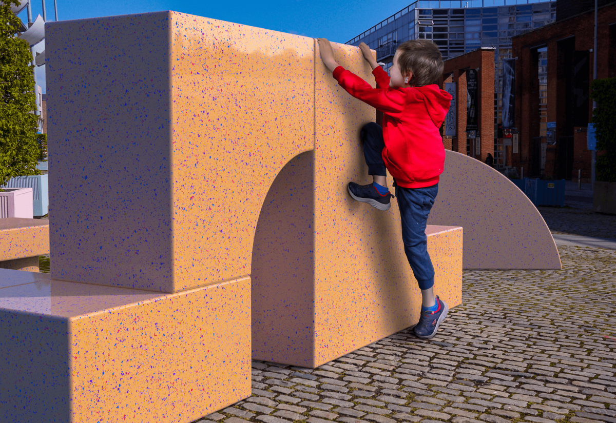 A child playing with the structures
