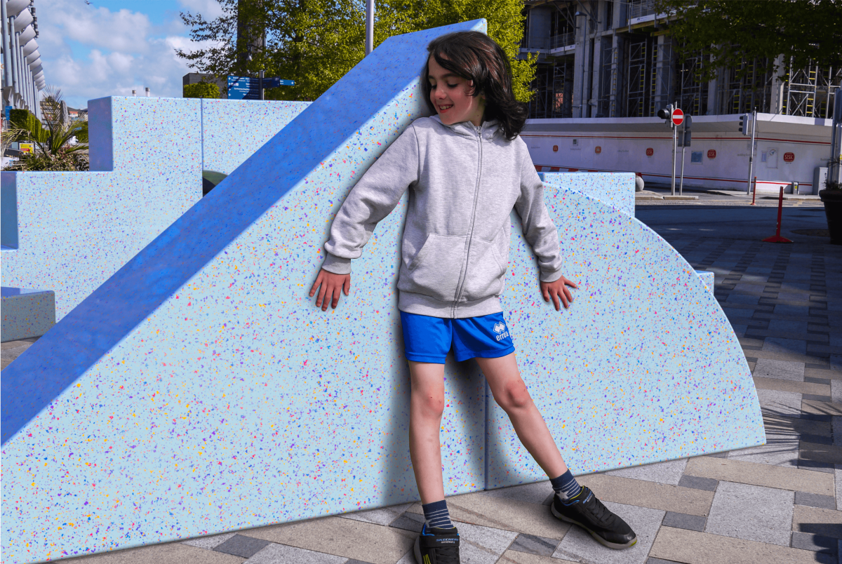 A child playing with the structures