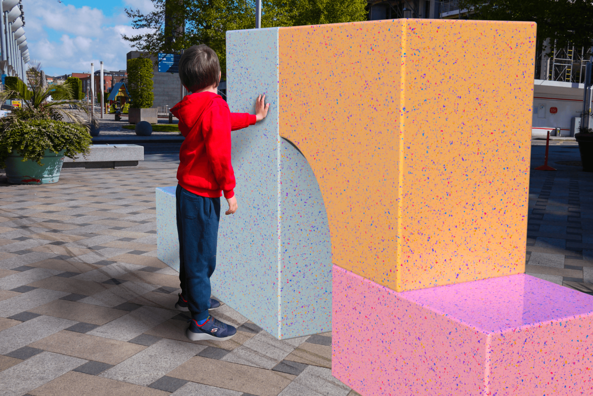 A child playing with the structures