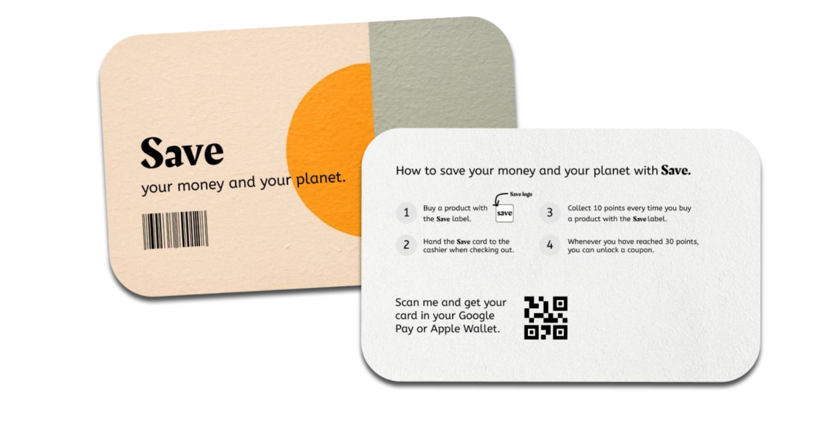 'Save' card - enables consumer to collect points when buying a product with the 'Save' label.