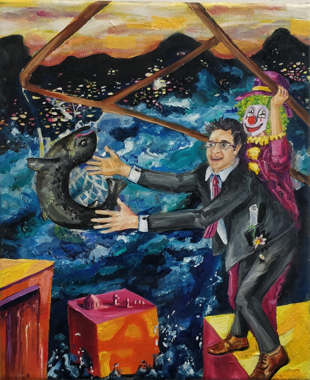 The Transaction. Oil on stretched canvas, 30 x 25 x 2cm