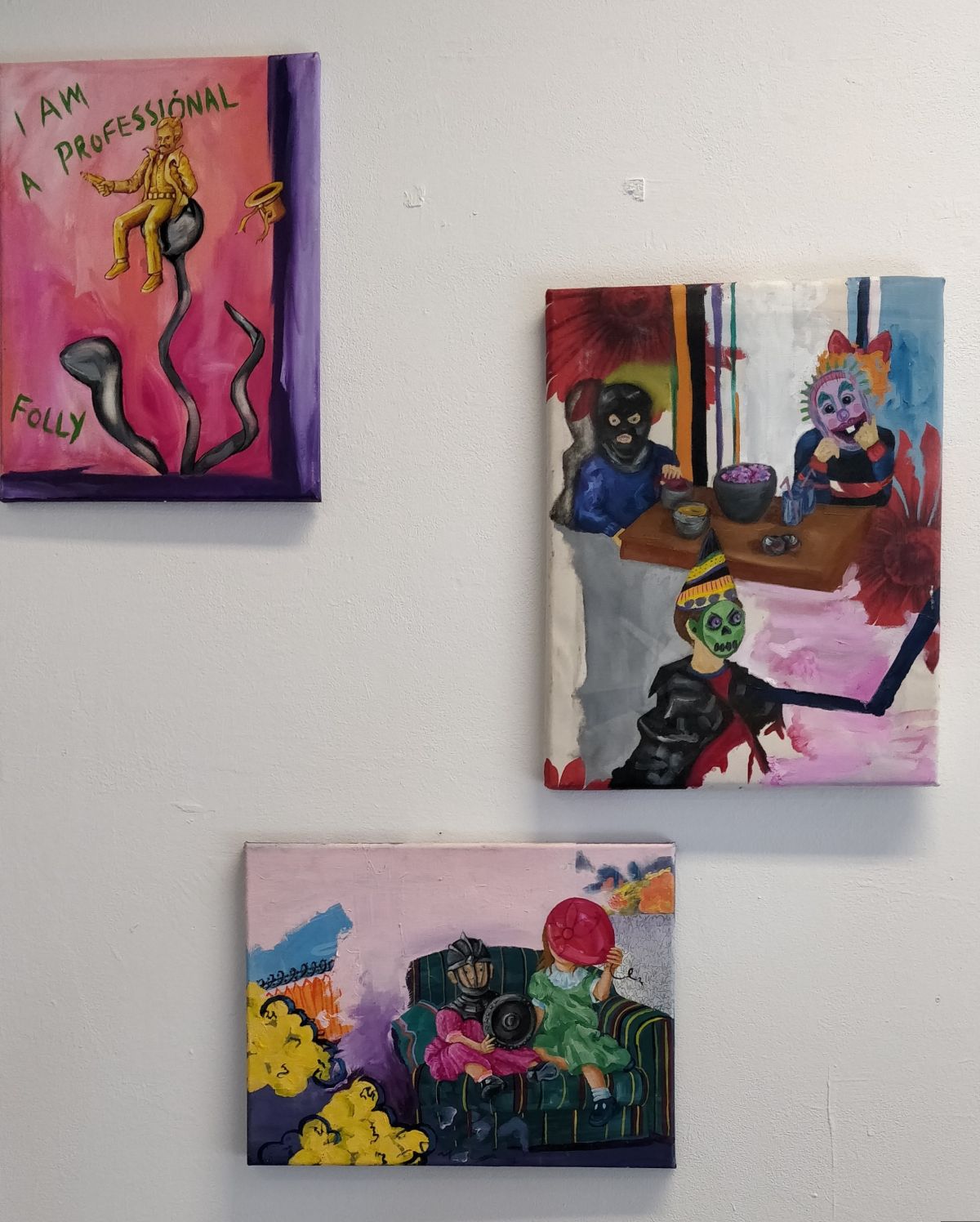 Left to right: Do You Like my Children? Oil on canvas, 45 x 35 x 2cm; Your Baby is Ugly. Oil on canvas, 40 x 30 x 2cm