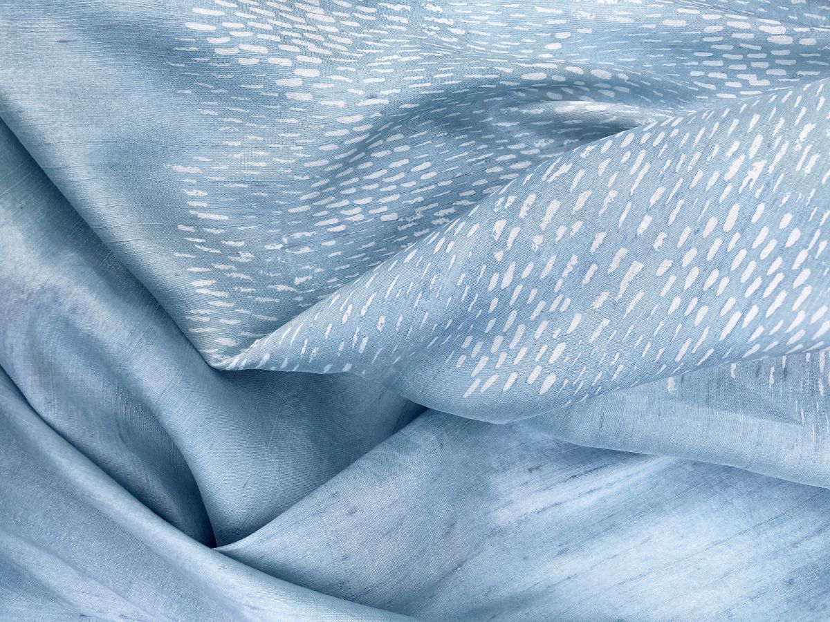 The First Day, indigo print on dupion silk