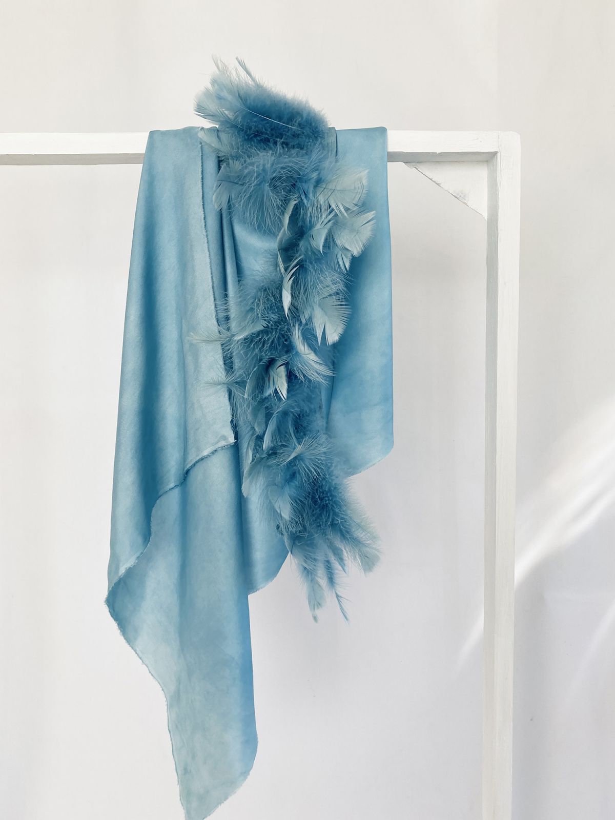Hope is the Thing with Feathers, indigo dyed silk twill and salvaged turkey feathers