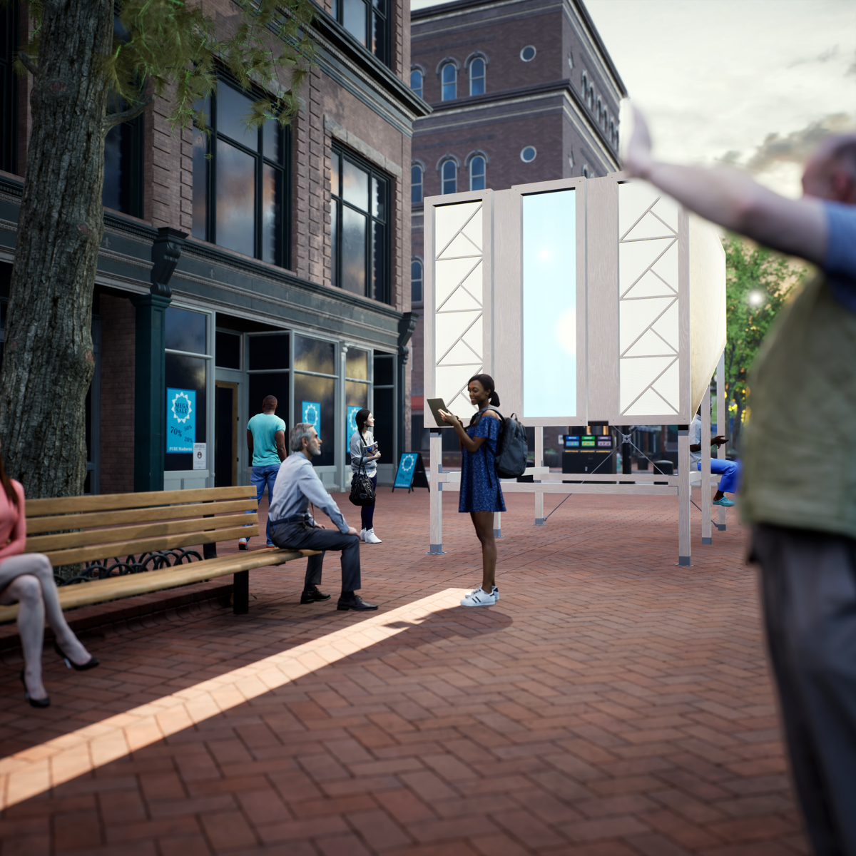 Virtual Atrium in an urban environment that lacks direct sunlight. Visualised in Unreal Engine