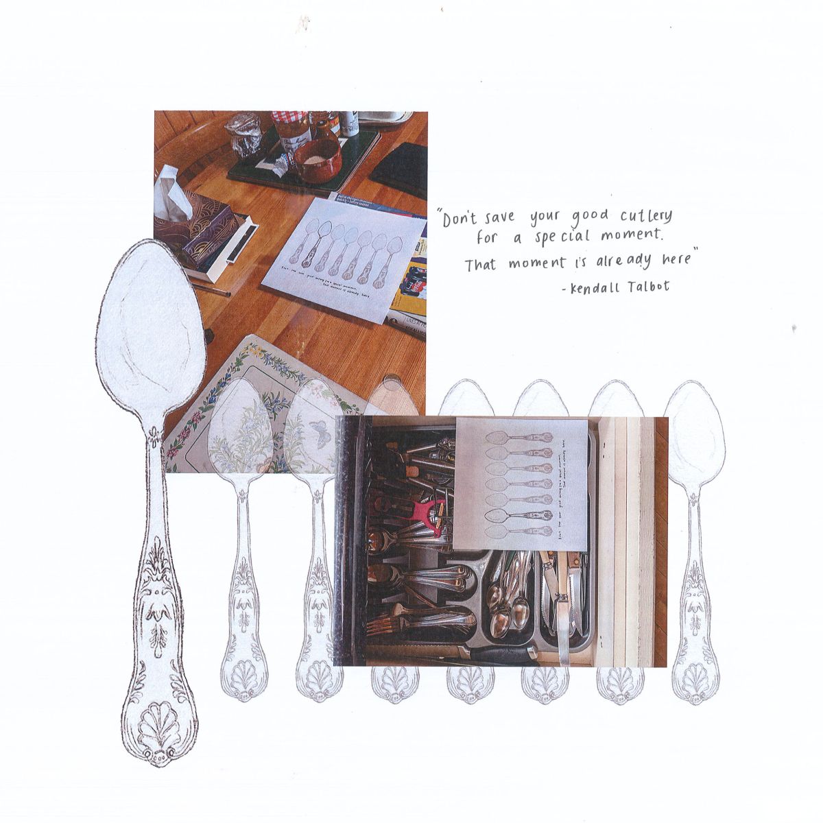 Cutlery. Drawing and digital collage