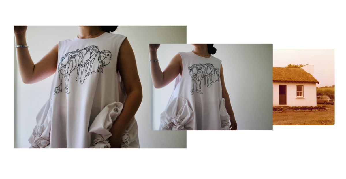 Pod dress featuring hand embroidery