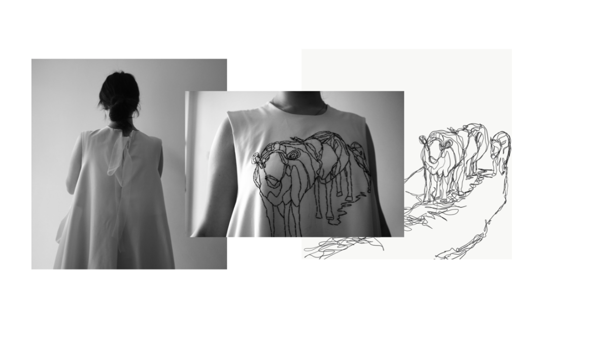 Pod dress featuring cow embroidery
