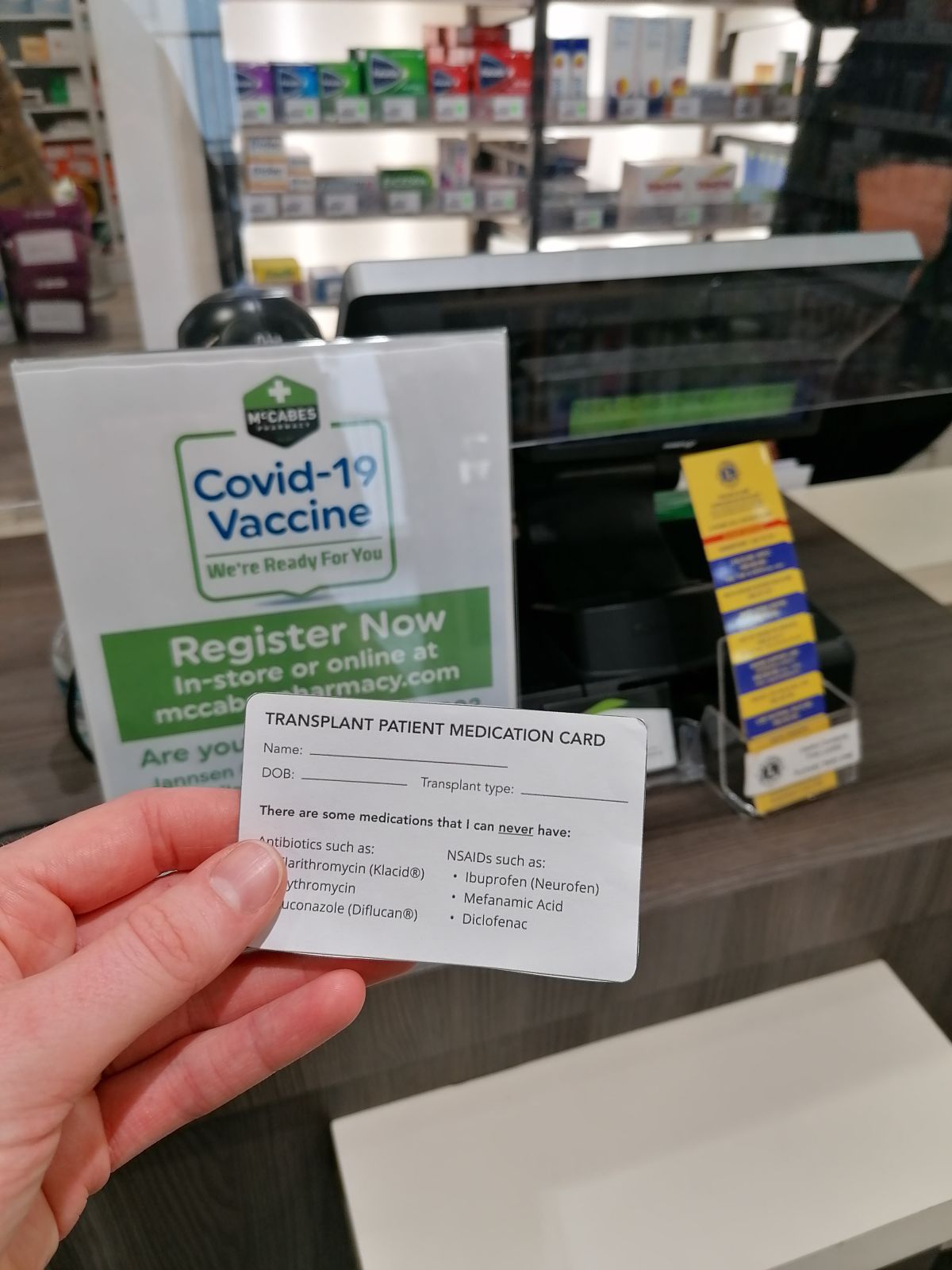 User testing the medication alert card in pharmacies.