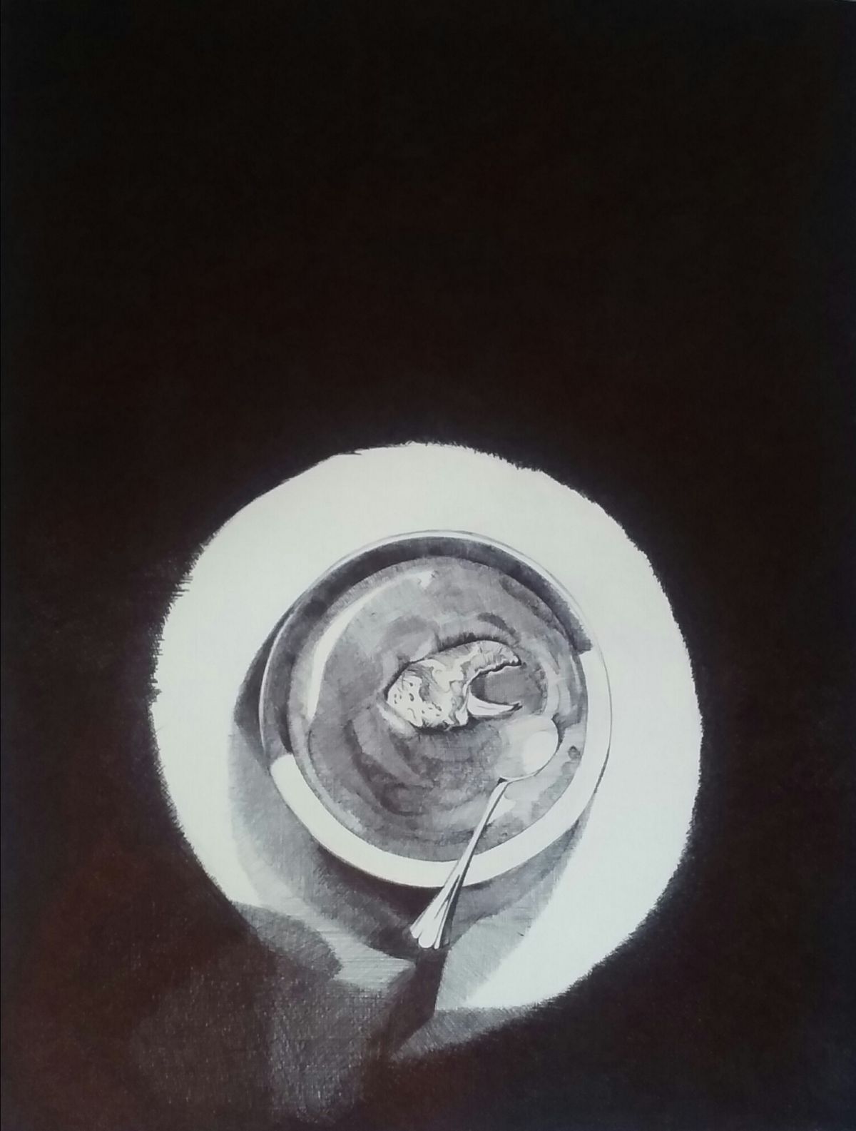Lobster soup. Black biro on canvas textured paper, 420 x 210mm