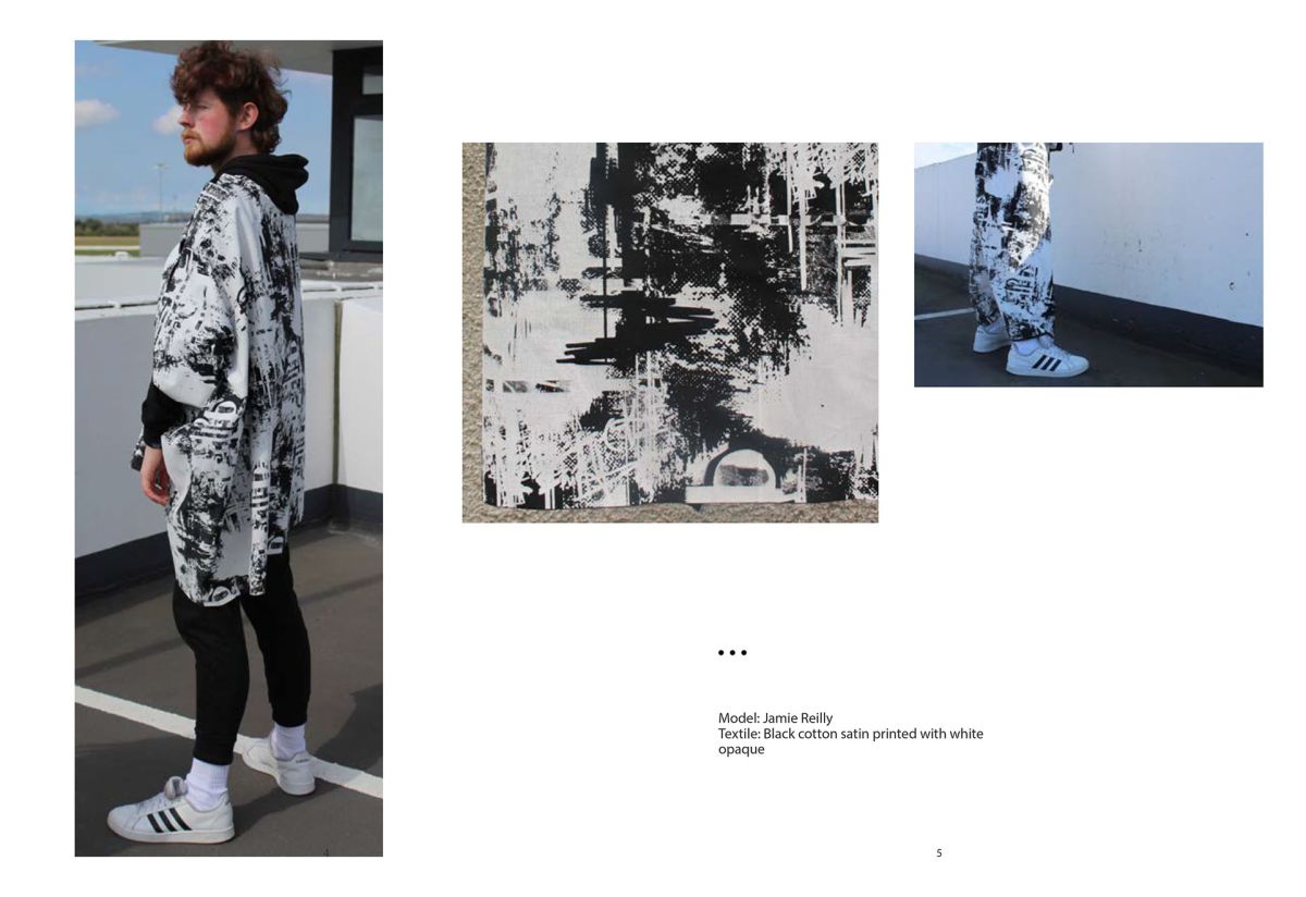 Black cotton satin printed with white opaque pigment