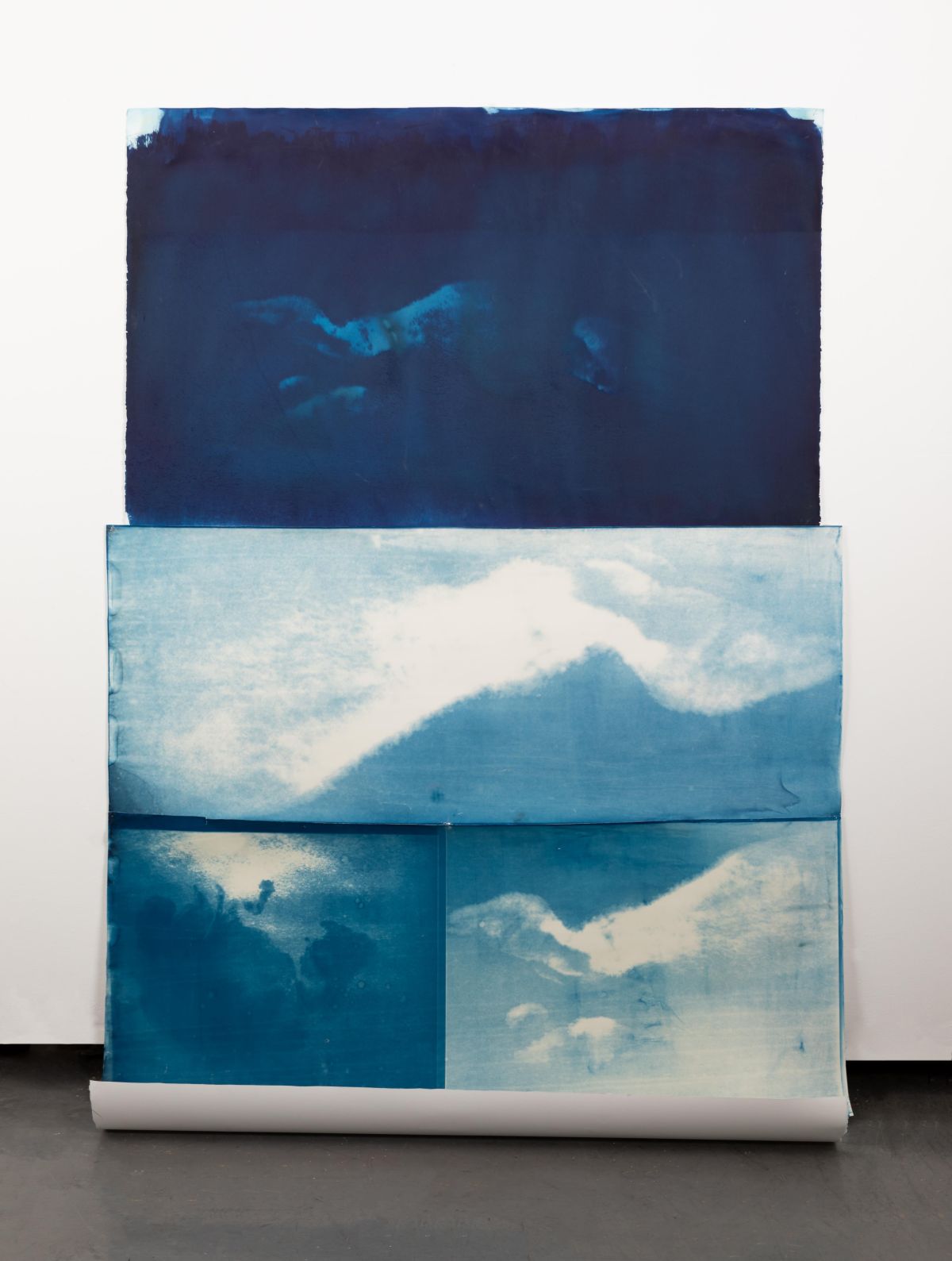 Lightscape 3. Cyanotype prints on Fabriano and Permajet Portrait White 285 Paper, 240 x 140 cm