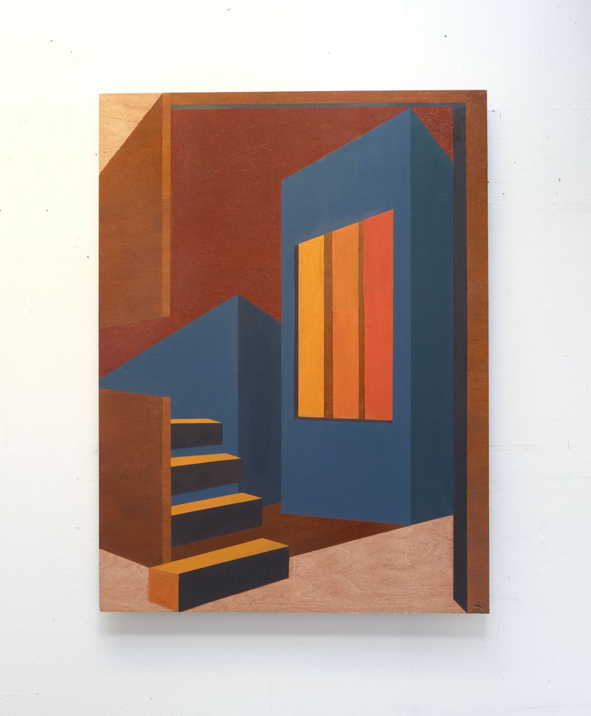 It's Just Behind The Church, 2021. Oil paint and wood stain on plywood, 122 x 91.5cm
