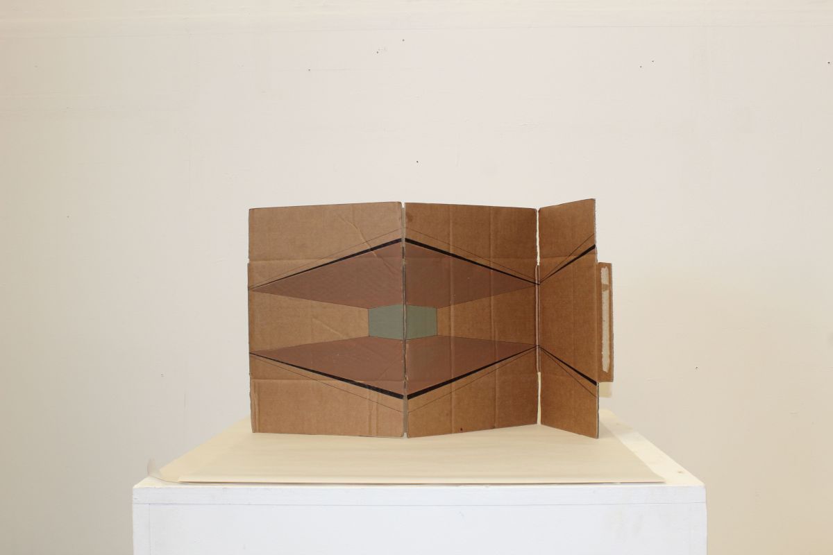 A Pillar With Rooms, 2021. Acrylic on cardboard, 33 x 50cm