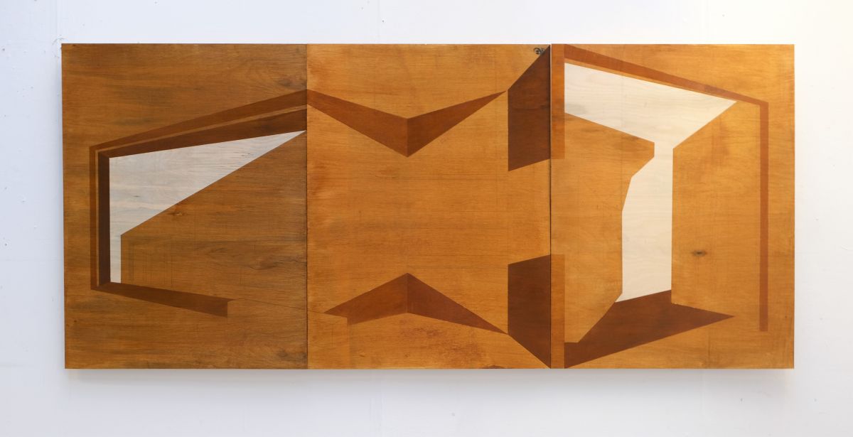 Cargo, 2021. Oil paint and wood stain on plywood, 122 x 275cm