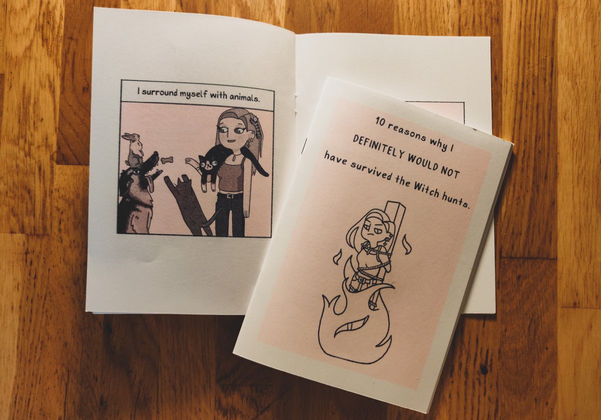To accompany the comic’s online presence on Instagram (@guess_i_must_be_a_witch) I decided to make an A5 riso printed zine, featuring 10 of the comics