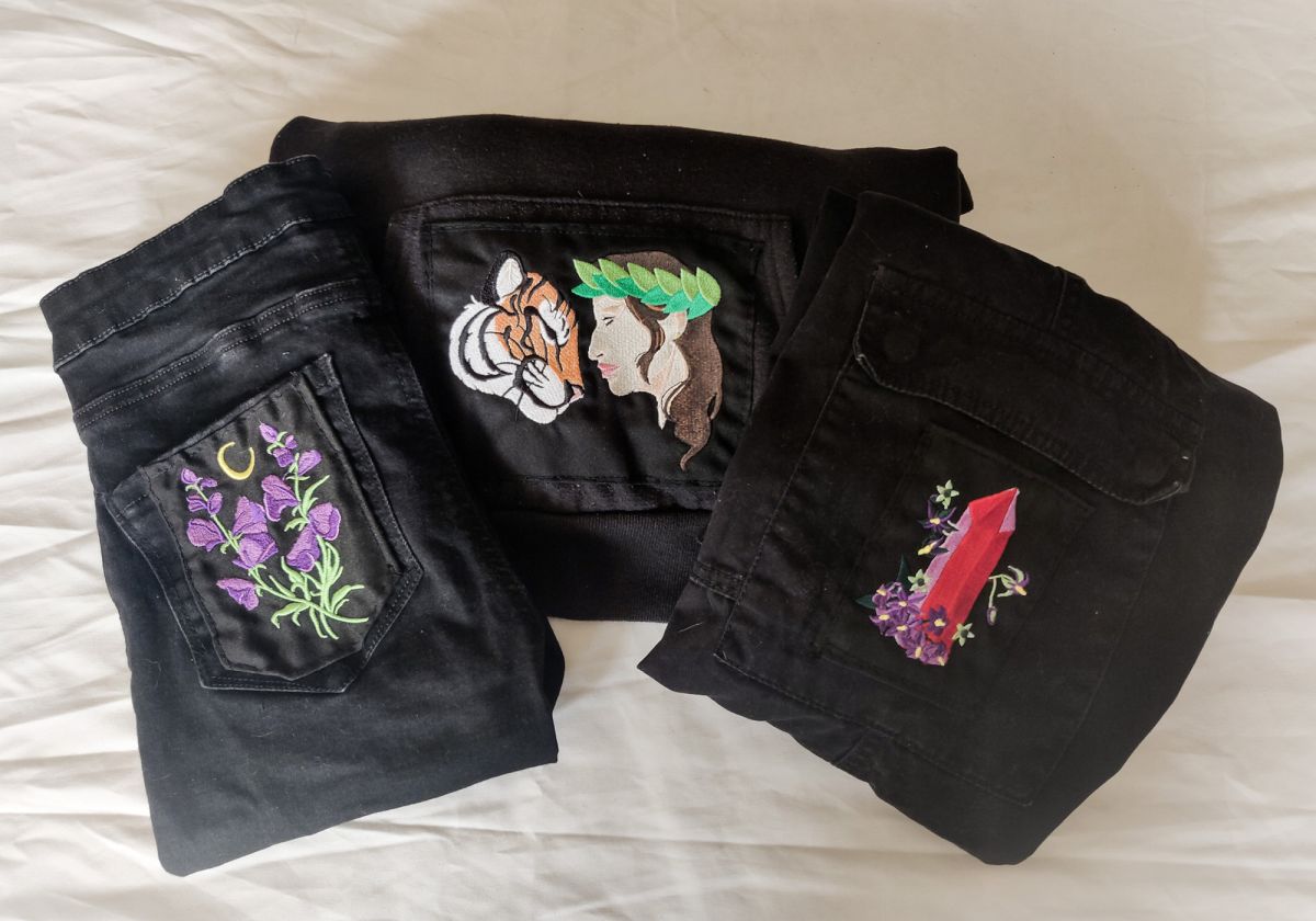 Embroideries featured in the VVITCH lookbook. Left to right: Hekate the goddess of Witchcraft; Circe, a goddess of sorcery; and Lilith, who in Jewish folklore was the first wife of Adam. Each of these women had their stories twisted throughout history and were demonised for challenging what a woman was expected to be and do