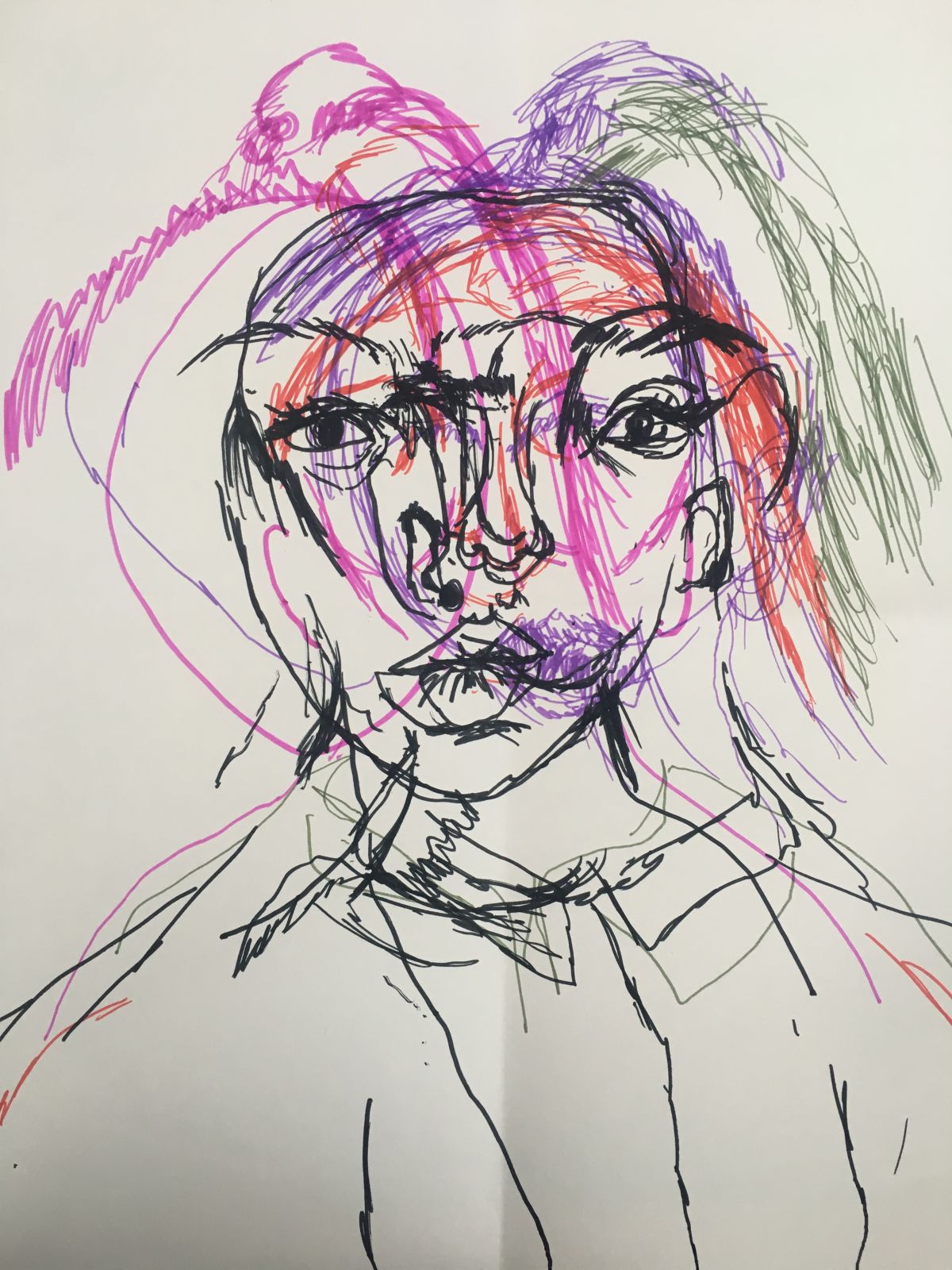 Layered blind portrait drawing