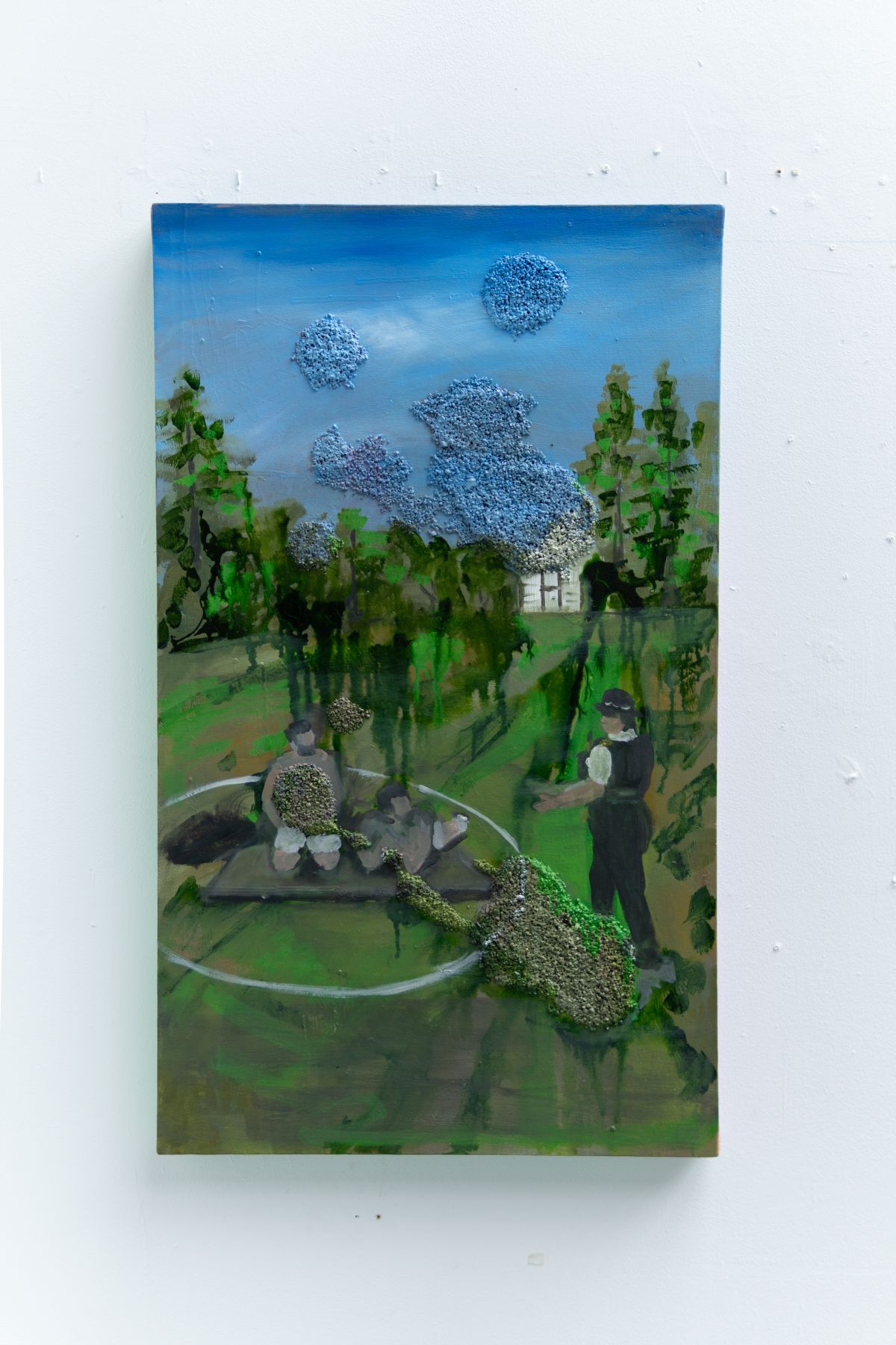 Stay in Your Circle. Acrylic, tattoo ink and stones on canvas, 53 x 90cm