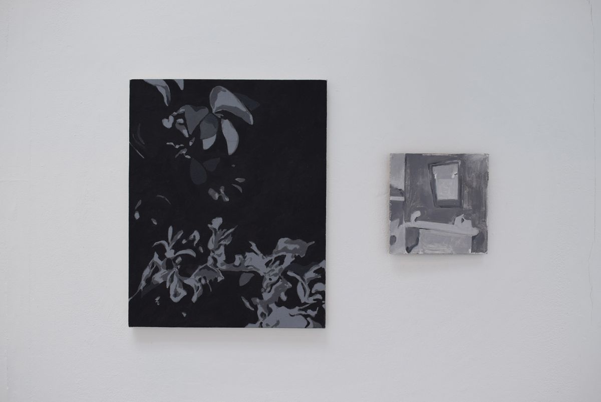 Ascent No. 1. Oil on canvas, 40 x 50cm; Untitled. Oil on board, 20 x 20cm