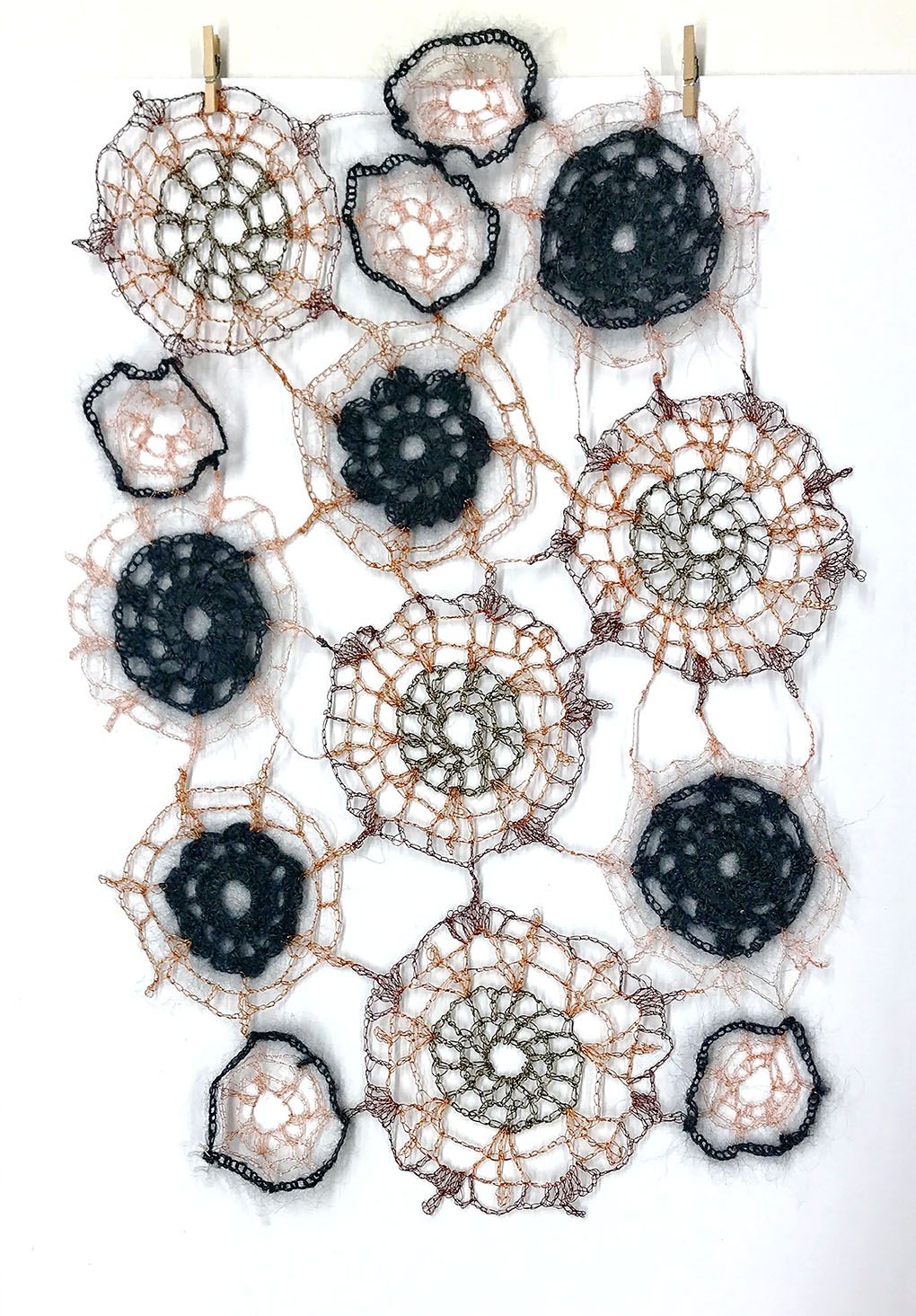 Wire, silk/mohair crochet mandalas