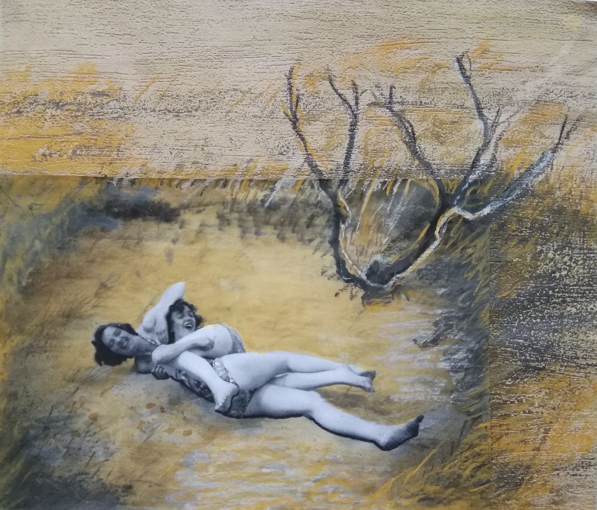A Day Out C, 2021. Mixed media on wallpaper, 28 x 33cm