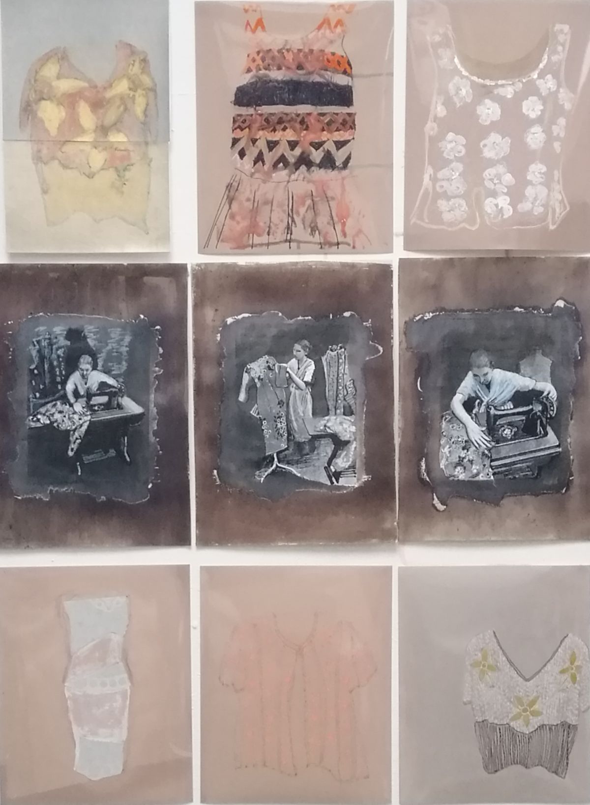 Seamstress D, 2021. Mixed media, each 26 x 21cm