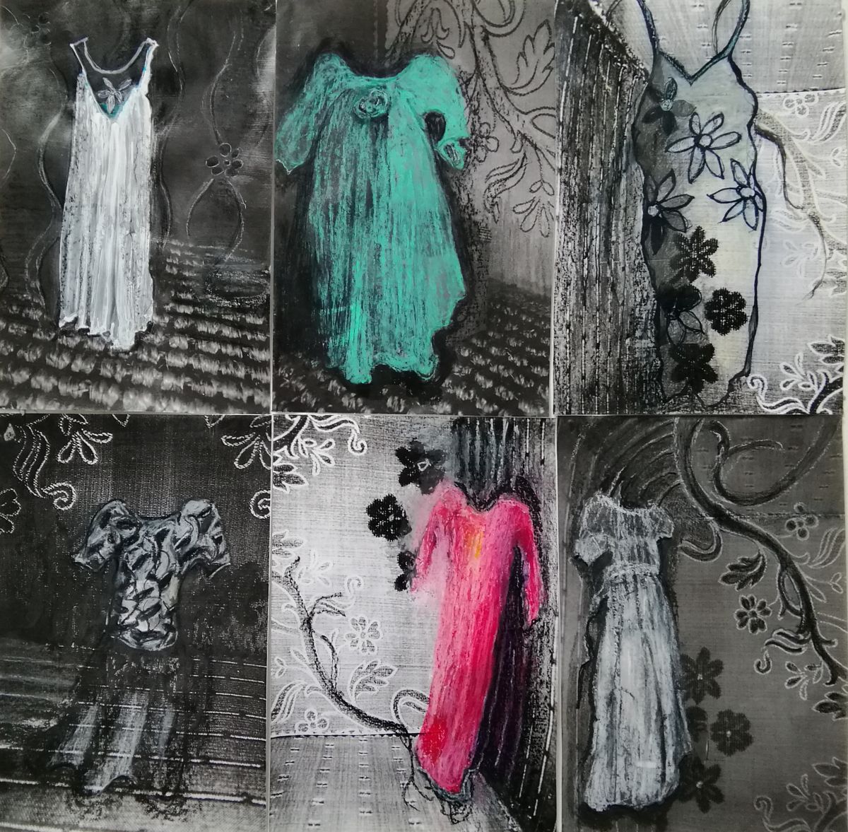 Seamstress B, 2021. Mixed media on paper, each 29 x 21cm