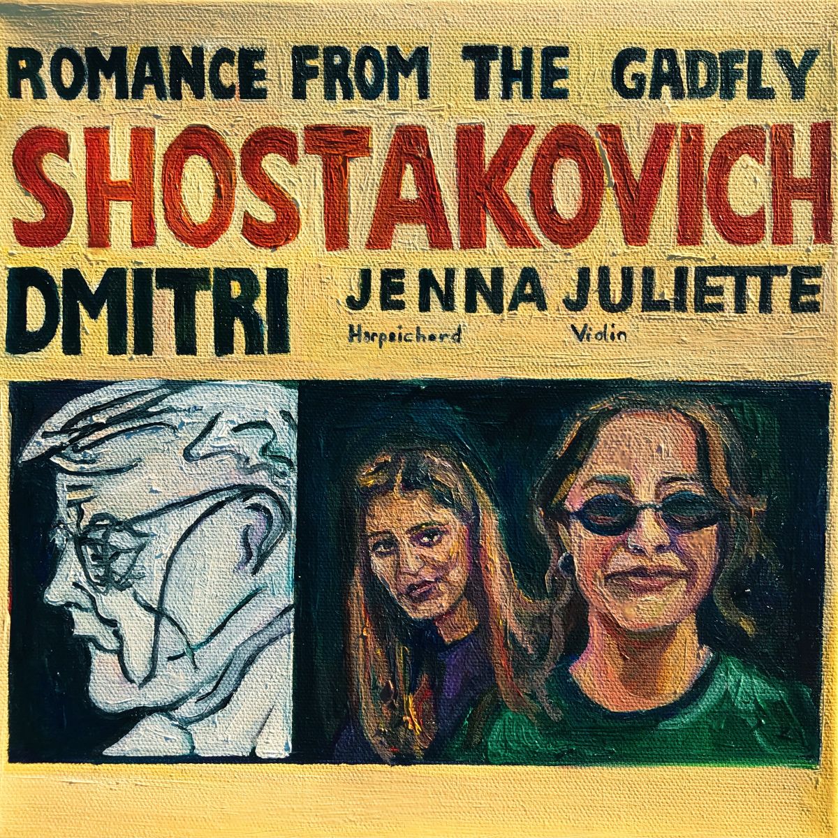 Jenna on Harpsichord and Juliette on Violin. Oil on canvas, 25 x 25cm