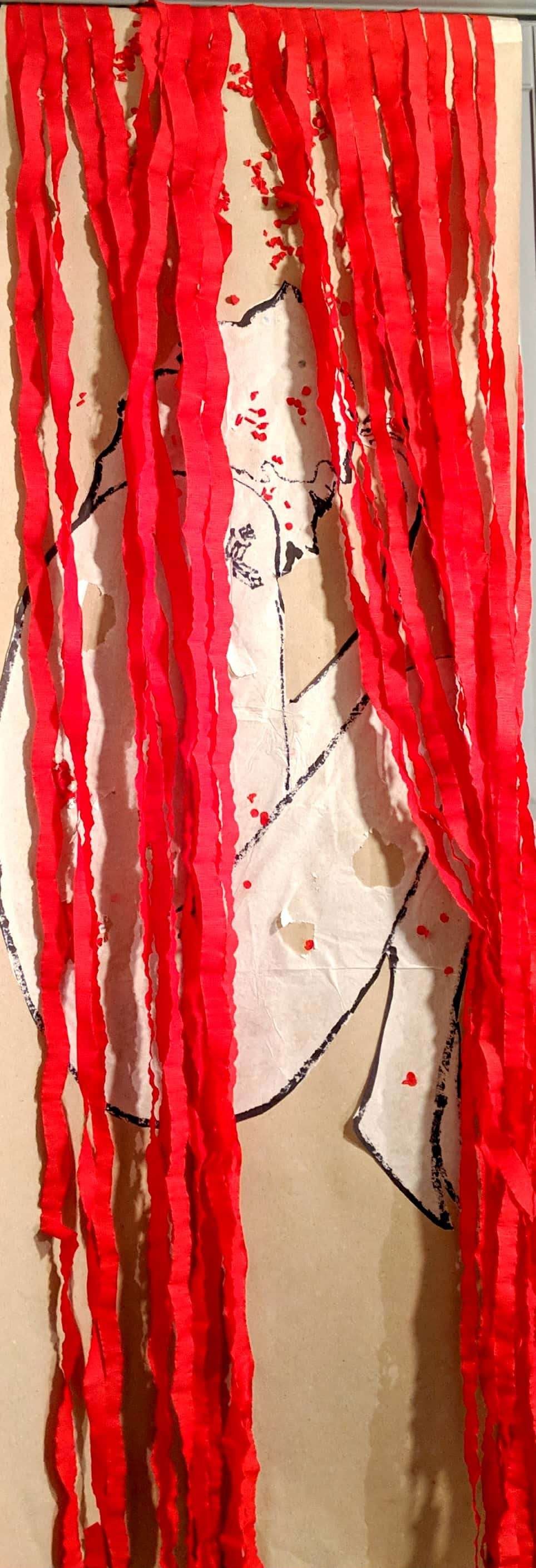 Behind the Curtain. Crepe paper, tissue paper, sharpie marker, 40 x 100cm