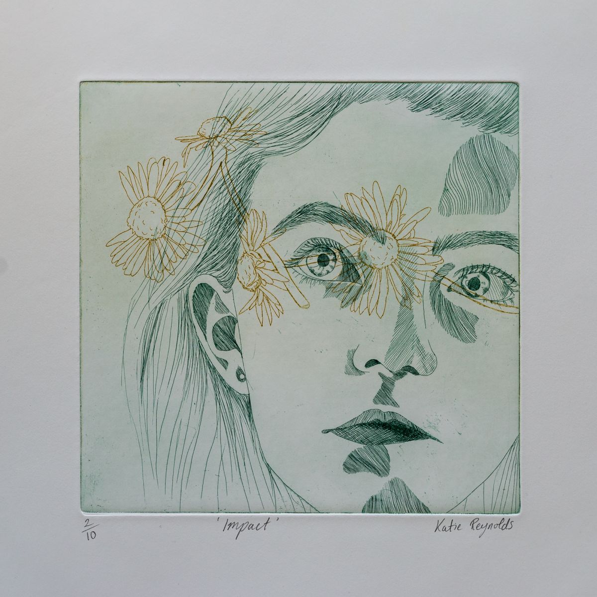 Impact. Two plate etching on copper printed on Fabriano Fine Art paper, 37cm x 33cm