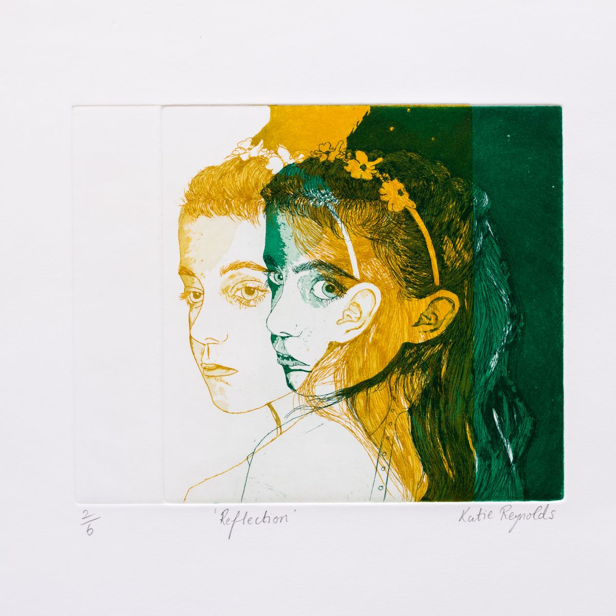 Reflection. Two plate etching and aquatint on copper printed on Fabriano Fine Art Paper, 31cm x 30.5cm