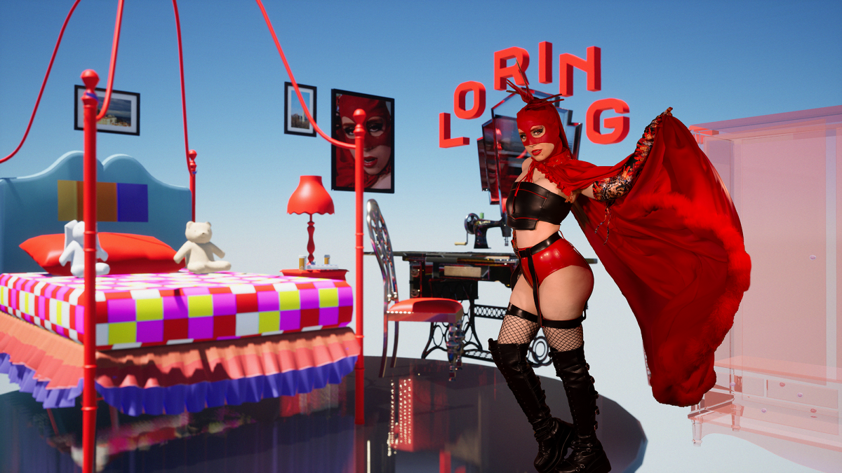 Loring’s Room, 2021. Digital self-portrait as Loring in 3D a virtual background of their room made in Unreal Engine. Photo by Magda Kaczmarska