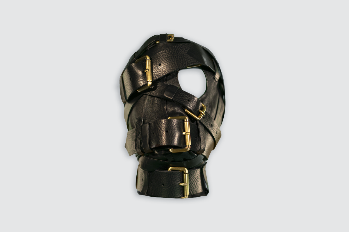 Belt Mask, 2021. Custom leather mask by Kitsch Doom & Róisín Gartland