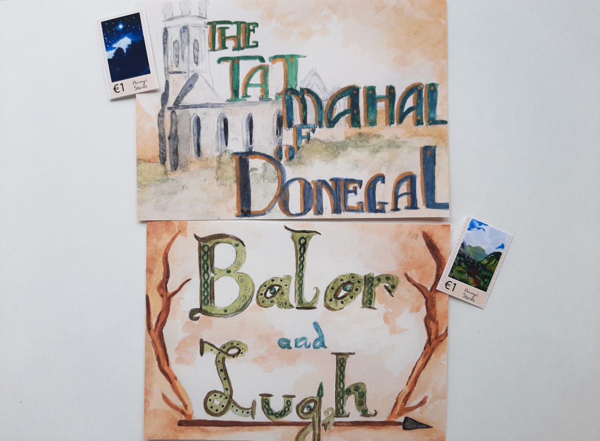 Two postcards and their respective stamps