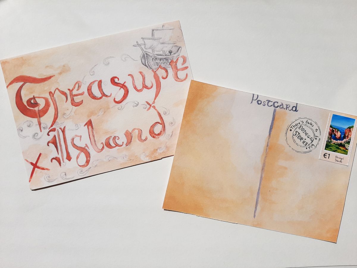 Front, back and stamp of postcard