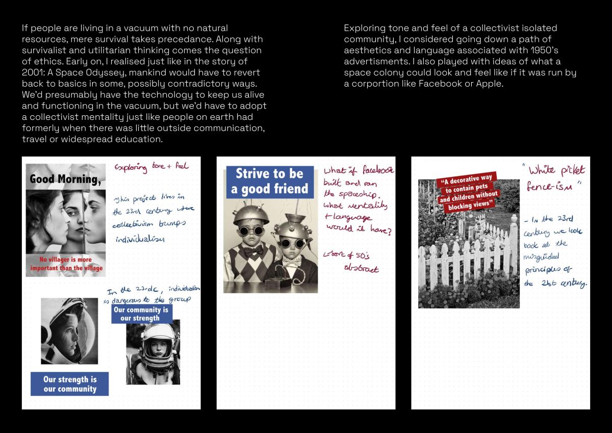 Research and experiments in tone, language and feel of the book. Who runs it, what does it feel like, etc.