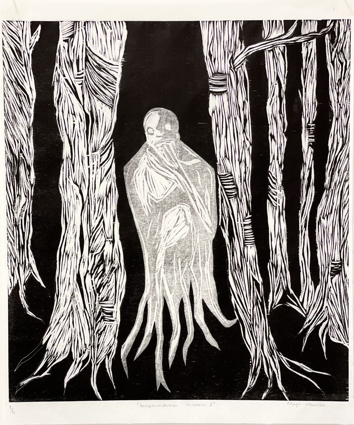 Nieopowiedziana Historia 2 b. Woodcut on birch plywood printed on Japanese Washi paper
