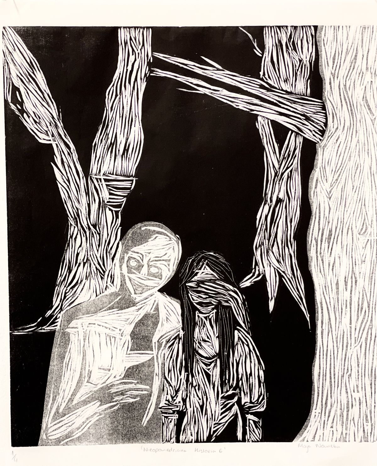 Nieopowiedziana Historia 6 b. Woodcut on birch plywood printed on Japanese Washi paper