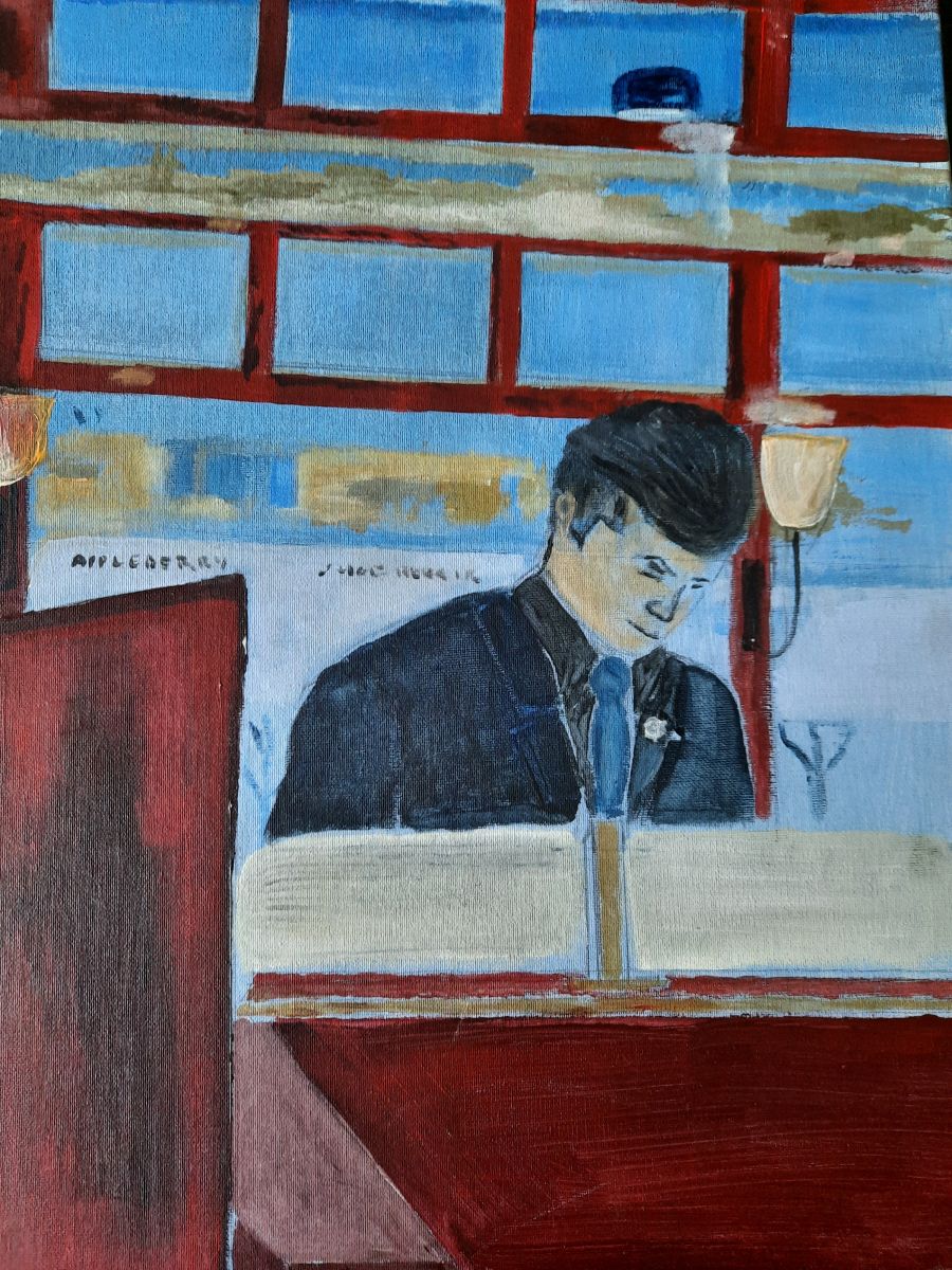 Maitre D' Brooklyn diner, 2020. Acrylic on canvas board, 40 x 50cm