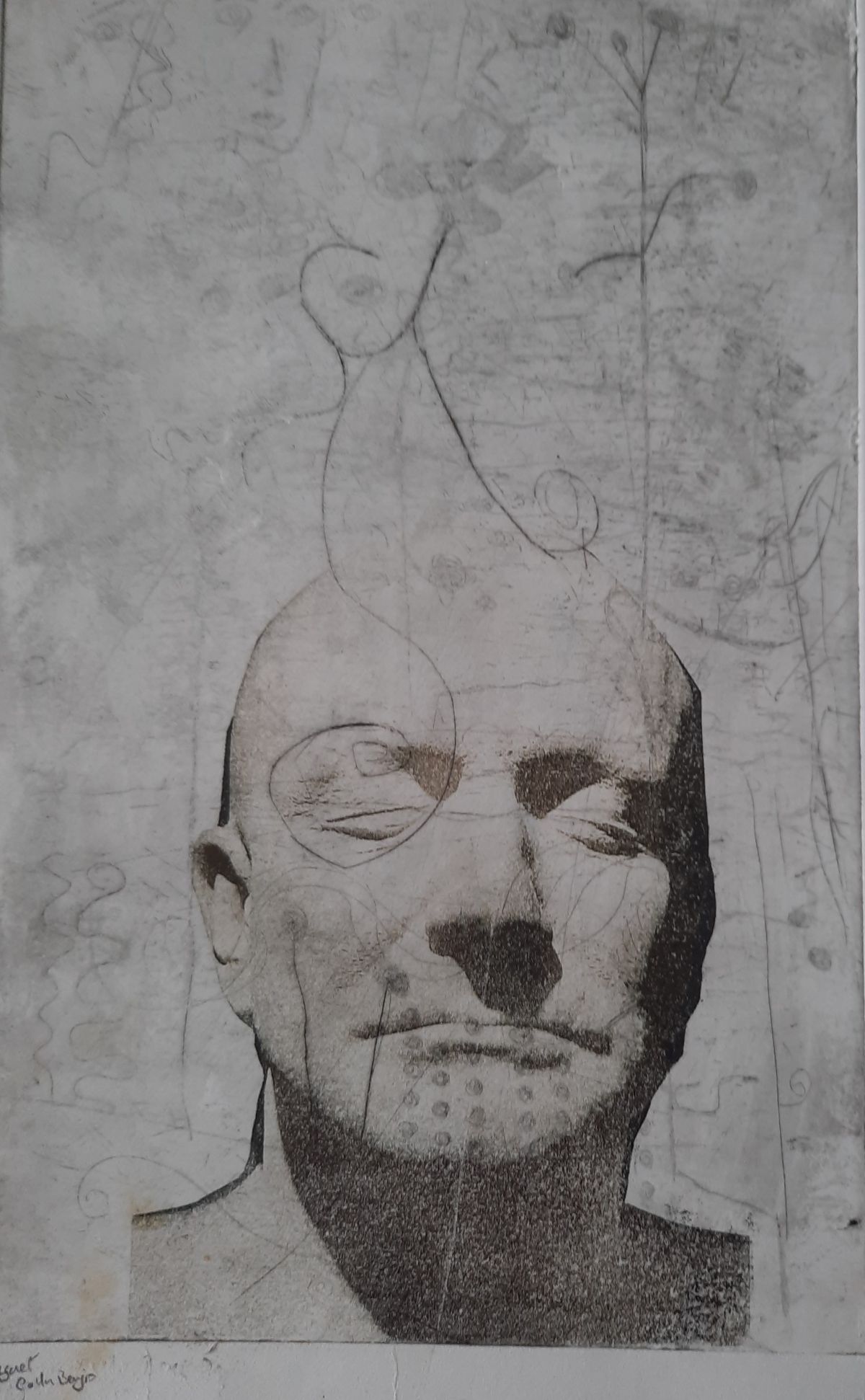 Mrs Doubtfire. Mixed media, copperplate etching with phototransfer, ink on Fabriano, 32 x 22cm