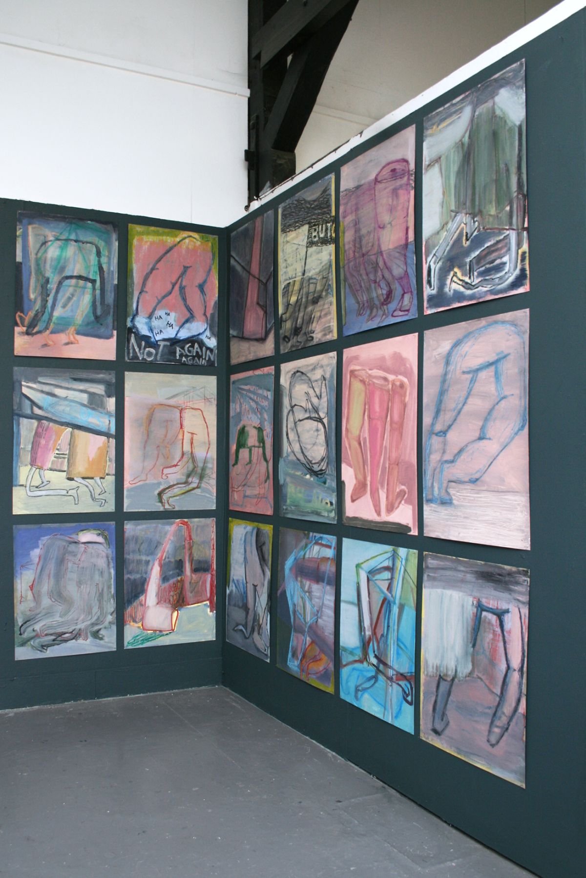 Assembly. Oil and oil pastel on paper