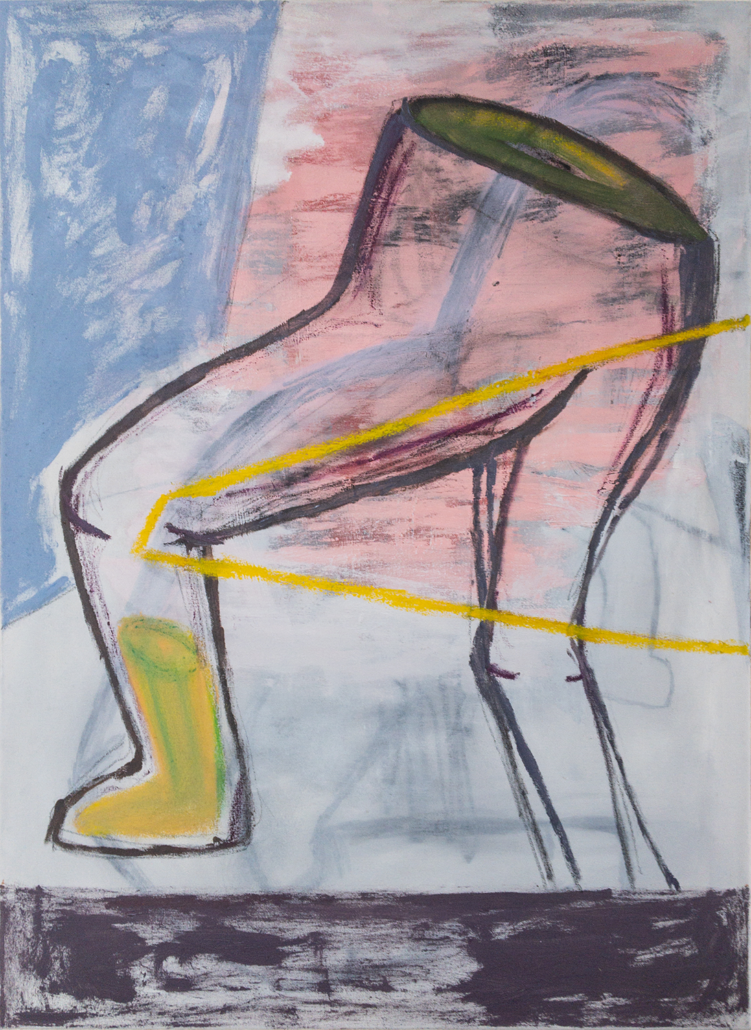 Yellow sock. Oil and oil pastel on canvas, 65 x 94cm