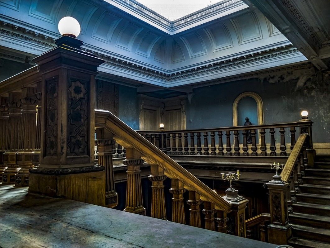 Interior shot of the restored staircase and roof of Loftus Hall. Source: Facebook https://www.facebook.com/realLoftusHall/photos/2701231733321580