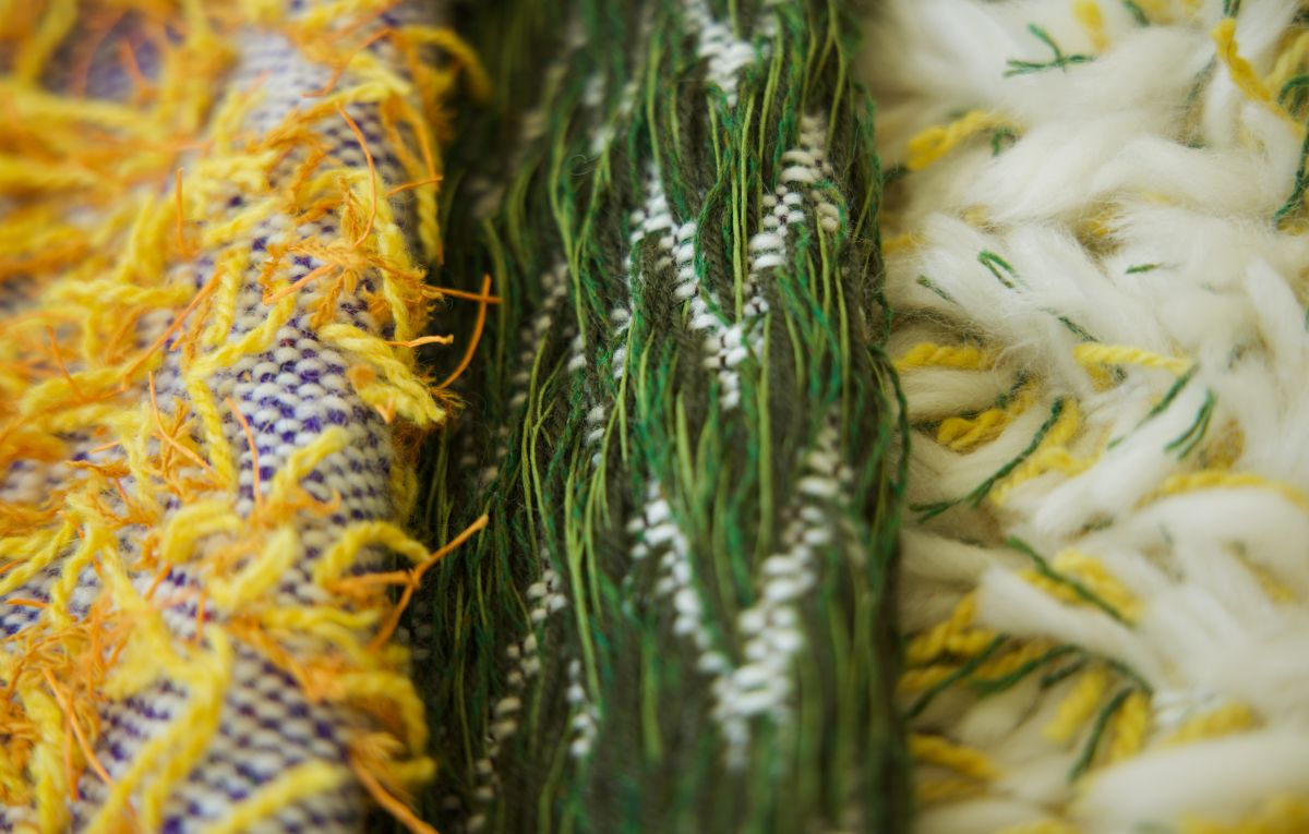Aster Alpinus, Alpine Pine and Edelweiss, woven fabrics, 100% Aran wool base/waste natural yarns