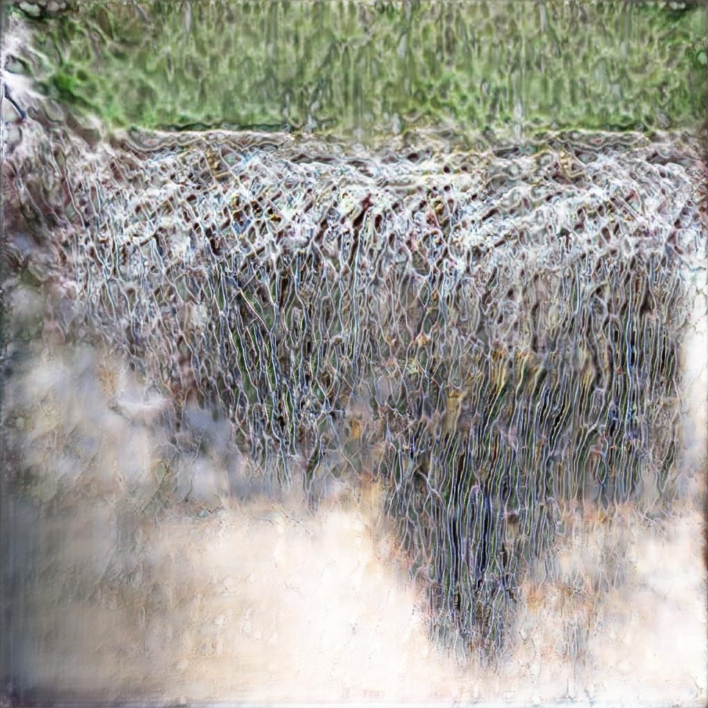 Image created via Generative Adversarial Network, used as background and as texture for animated models.